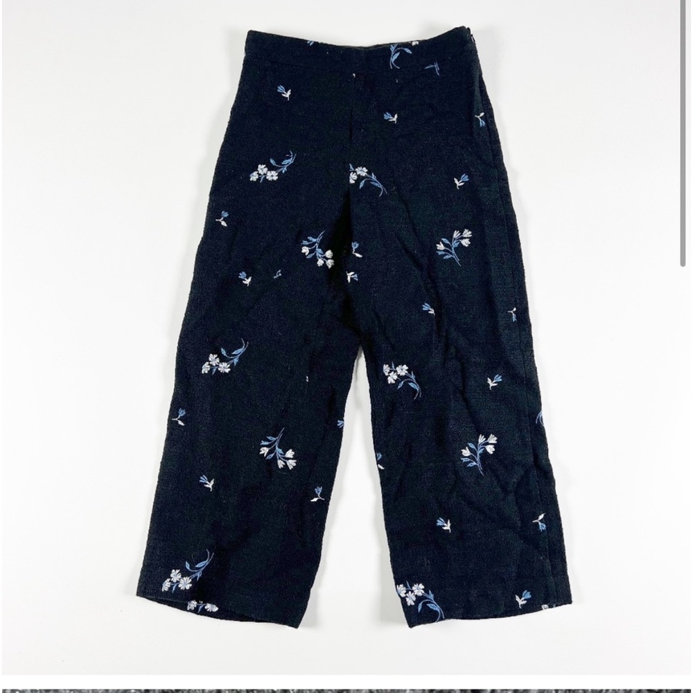 Ann Taylor Black Wide Leg Pants with White & Blue Floral Print